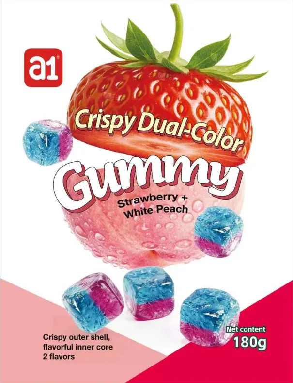 Gummy 4D Croustillante Bicolore (Fraise + Pêche Blanche)