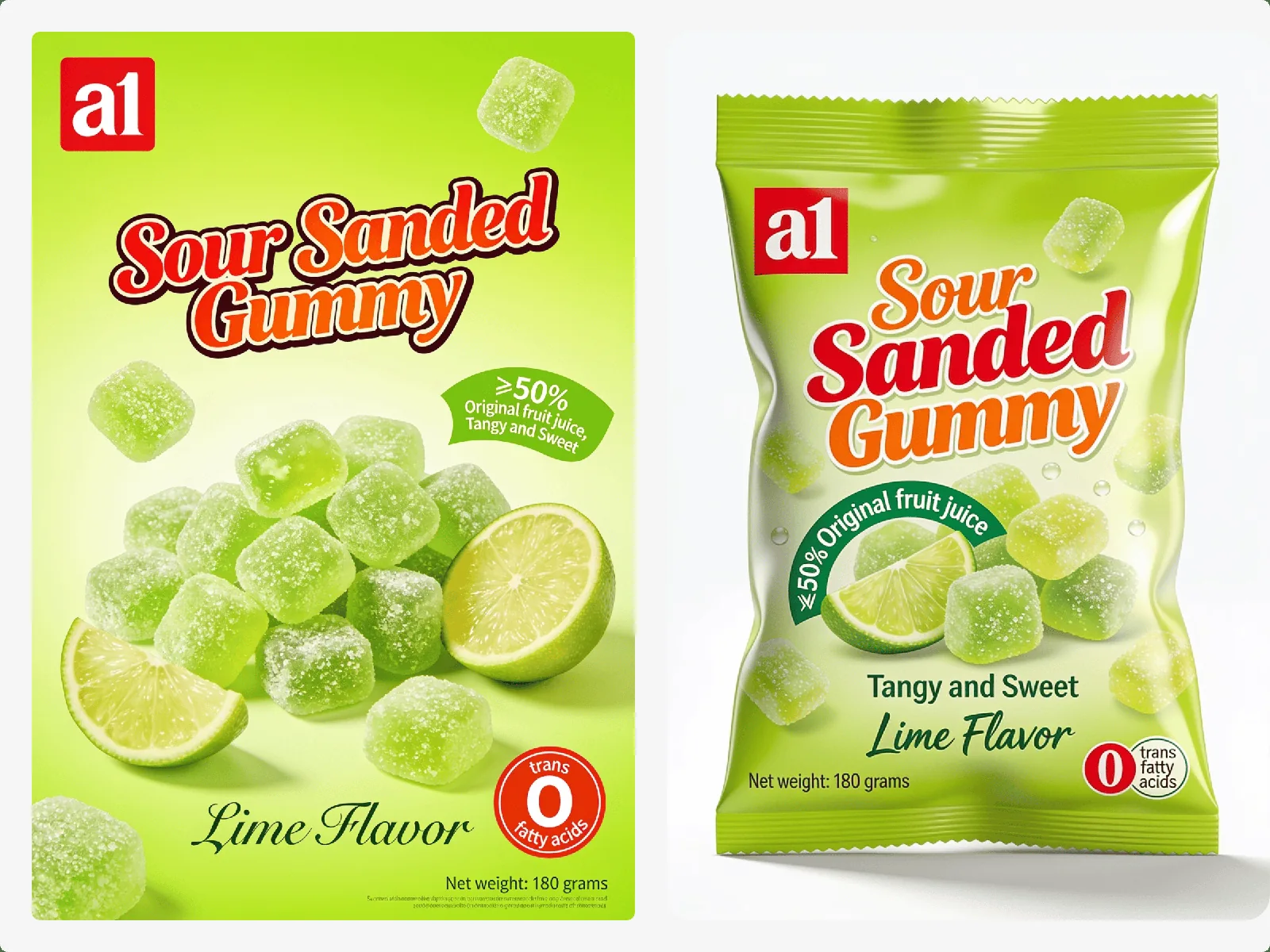gomme acidulée enrobage acide a1, citron vert — l'enrobage acide signale l'intensité sans mots