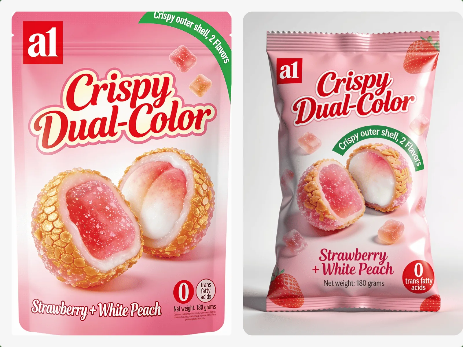 gomme 4D croquante bicolore a1, fraise et pêche blanche — un format de texture conçu pour être lu à deux mètres