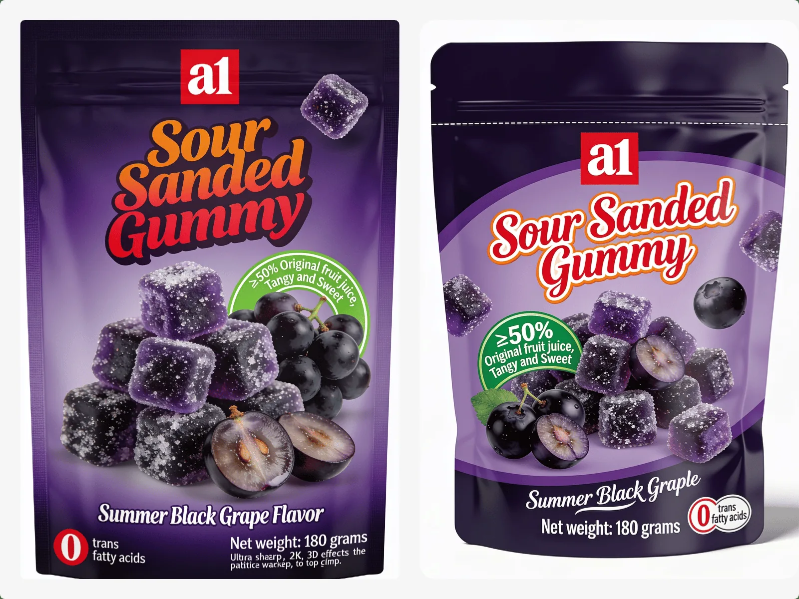 Gomme acidulée enrobée de sucre, parfum raisin noir d'été