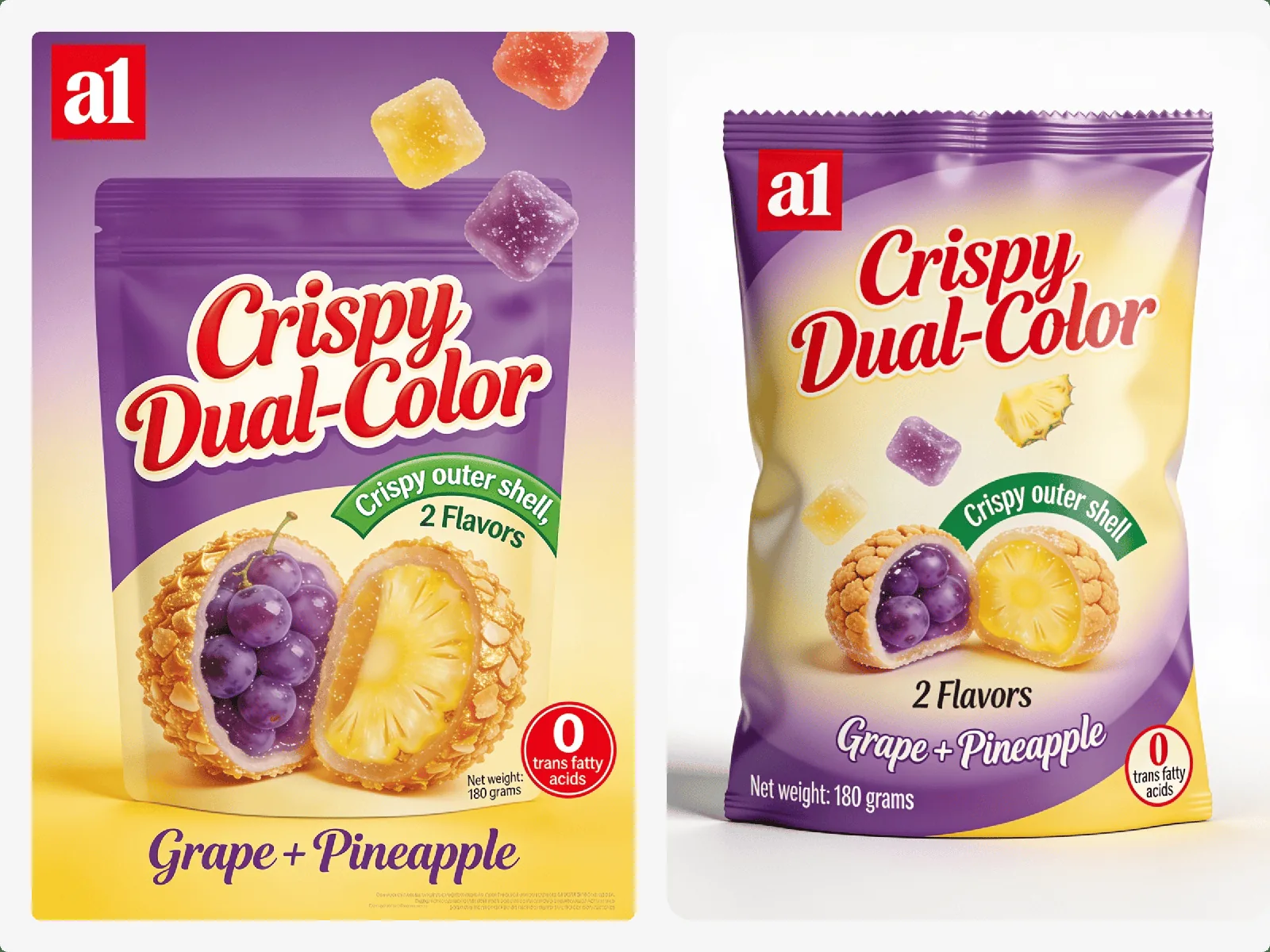 a1 Crispy Dual-Color Gummy raisin ananas — l'un des formats qui remplissent un premier conteneur mixte