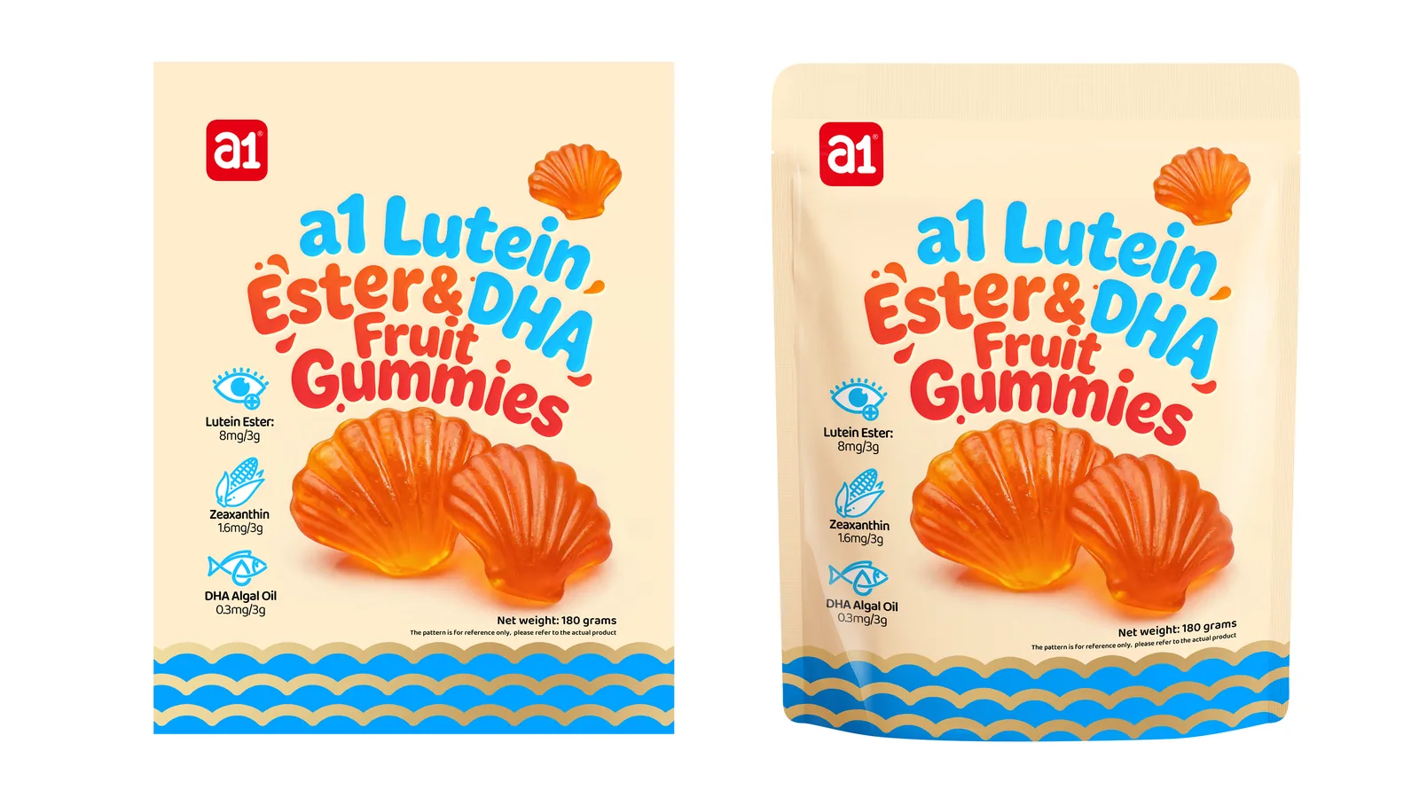 Design de pack a1 Lutein Ester & DHA fruit gummies — le pôle bien-être de la gamme de gommes